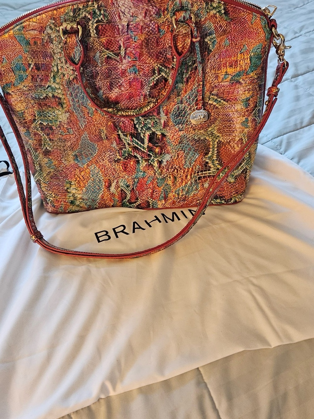 Pristine Large Brahmin Duxbury Multicolor Snake-Embossed Leather - Picture 4 of 4
